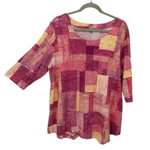 Habitat Clothes Tunic Tee XL Pink Patchwork 1/2 Sleeve Pullover Asymmetrical Hem